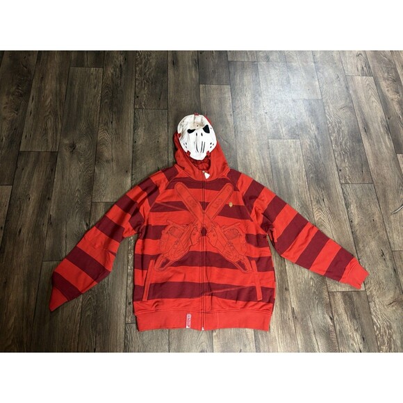LRG Friday the 47th Full Zip Striped Hoodie Removable Face Mask Red Men Size L - Picture 1 of 11